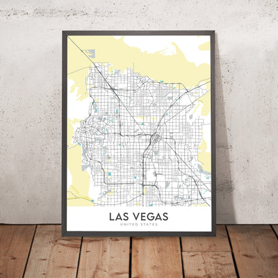 Mapa moderno de la ciudad de Las Vegas, NV: Strip, Downtown, Cañón Red Rock, Fremont St. 