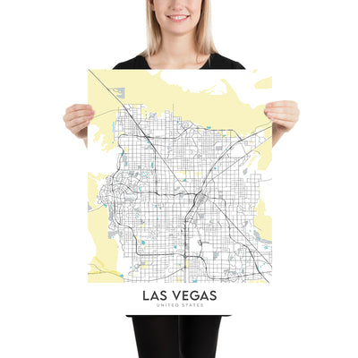 Mapa moderno de la ciudad de Las Vegas, NV: Strip, Downtown, Cañón Red Rock, Fremont St. 