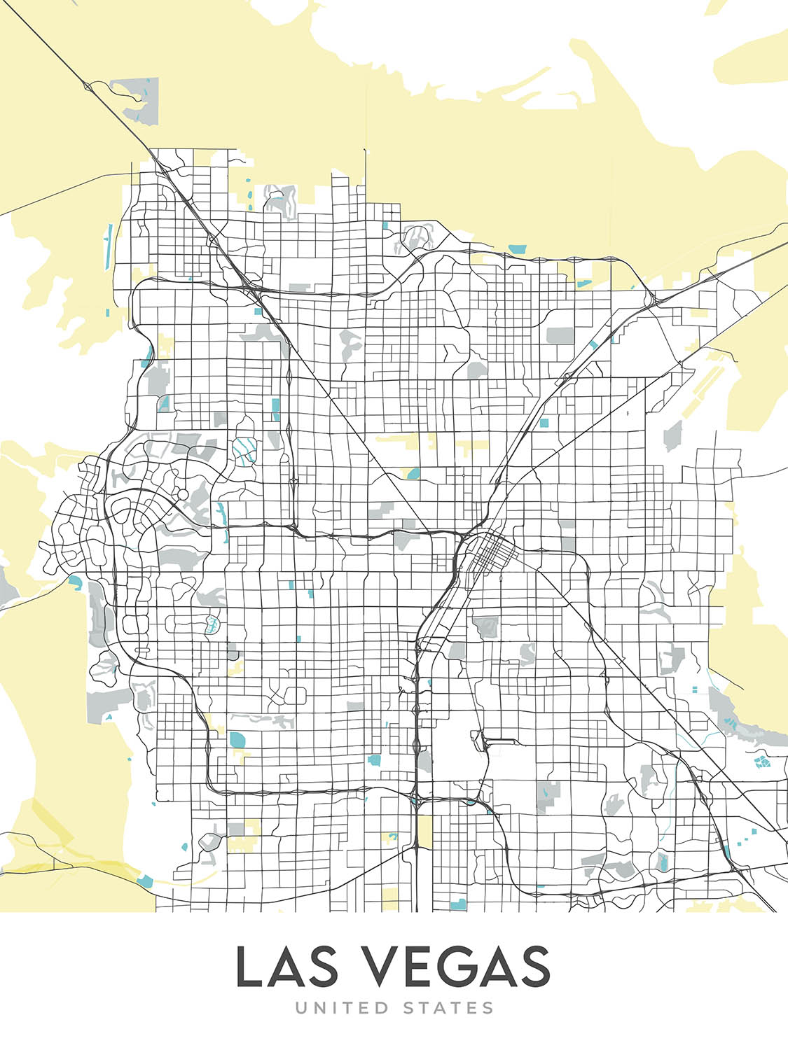 Mapa moderno de la ciudad de Las Vegas, NV: Strip, Downtown, Cañón Red Rock, Fremont St. 