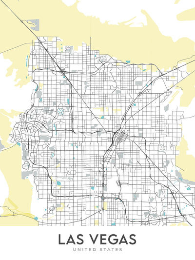Mapa moderno de la ciudad de Las Vegas, NV: Strip, Downtown, Cañón Red Rock, Fremont St. 