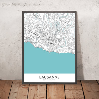 Carte moderne de la ville de Lausanne : Lac Léman, Palais de Rumine, Cathédrale, Château Saint-Maire, Parc de Mon-Repos 