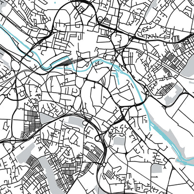 Mapa moderno de la ciudad de Leeds, Reino Unido: centro de la ciudad, galería de arte, ayuntamiento, mercado Kirkgate, gran teatro