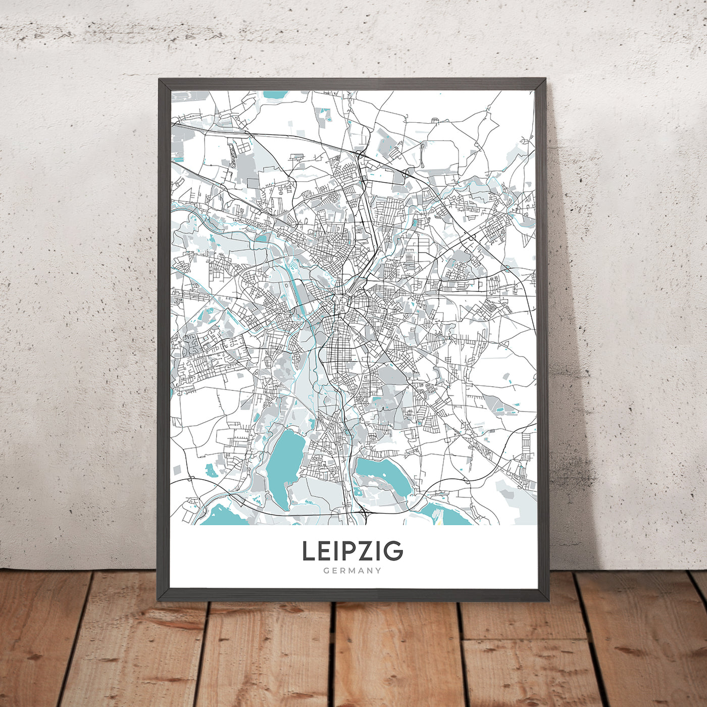 Plan de la ville moderne de Leipzig, Allemagne : Zentrum, Leipzig Hauptbahnhof, Bundesautobahn 9, Université de Leipzig, Église Saint-Thomas