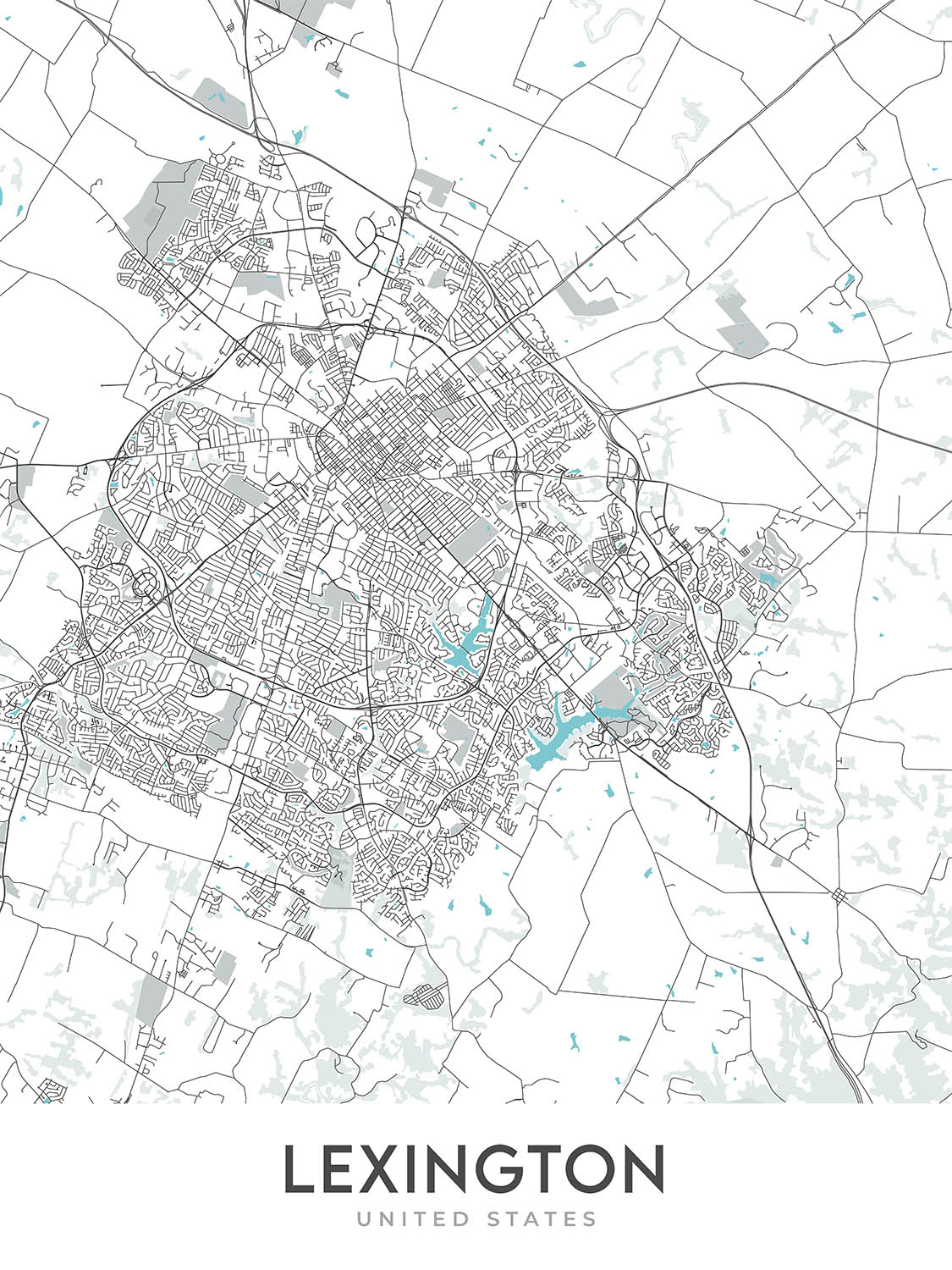 Modern City Map of Lexington, KY: UK, Rupp Arena, Horse Park, Convention Center, Opera House