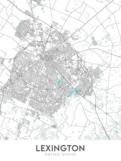 Modern City Map of Lexington, KY: UK, Rupp Arena, Horse Park, Convention Center, Opera House