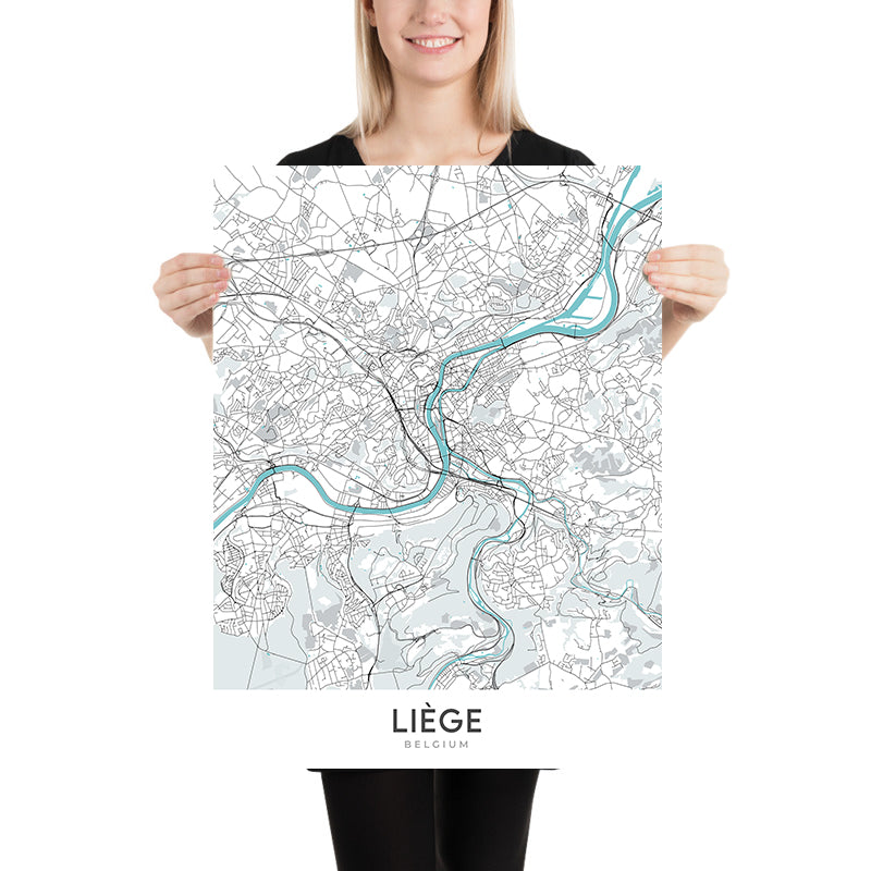 Modern City Map of Liège, Belgium: Cathédrale, Parc de la Boverie, Grand Curtius, A602, A604