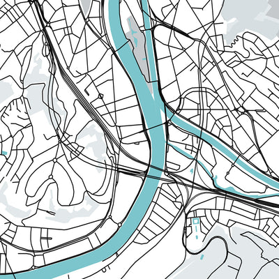 Modern City Map of Liège, Belgium: Cathédrale, Parc de la Boverie, Grand Curtius, A602, A604