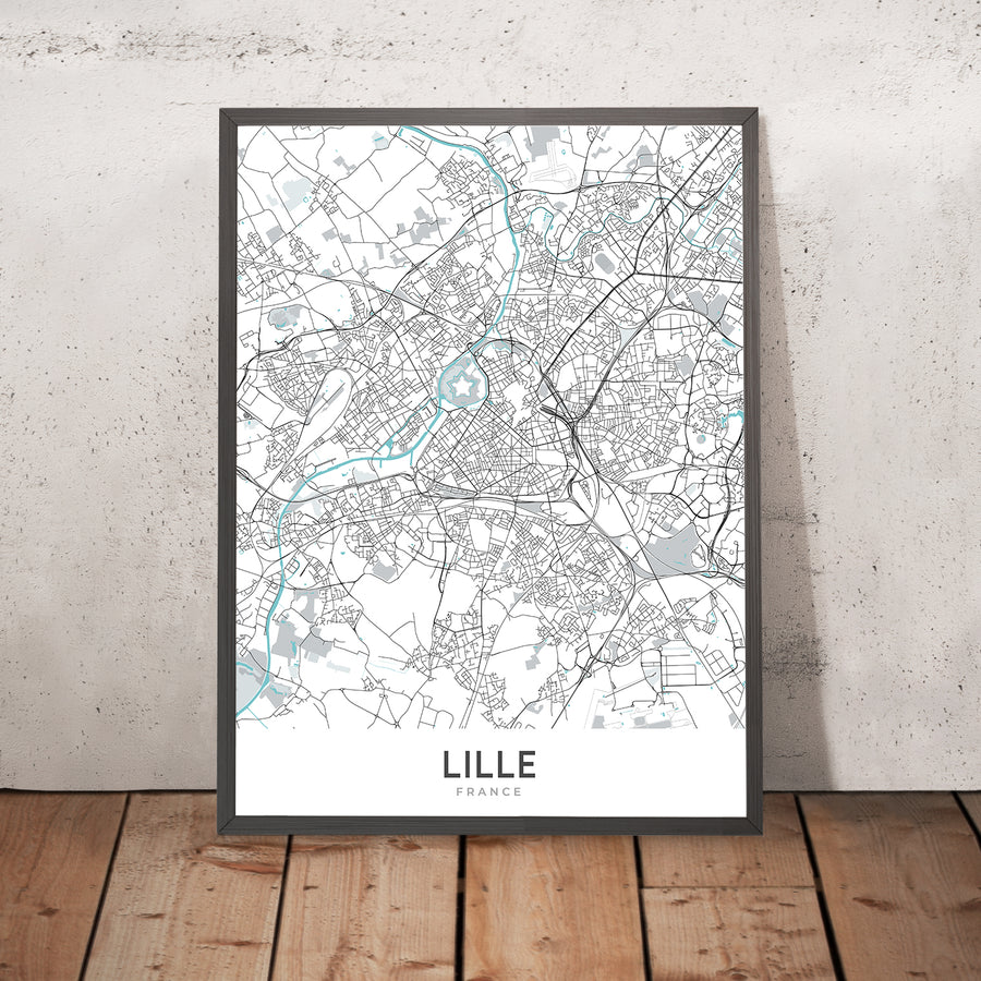 Plan de la ville moderne de Lille, France : Vieux-Lille, Palais des Beaux-Arts, Grand Place, A25, N356