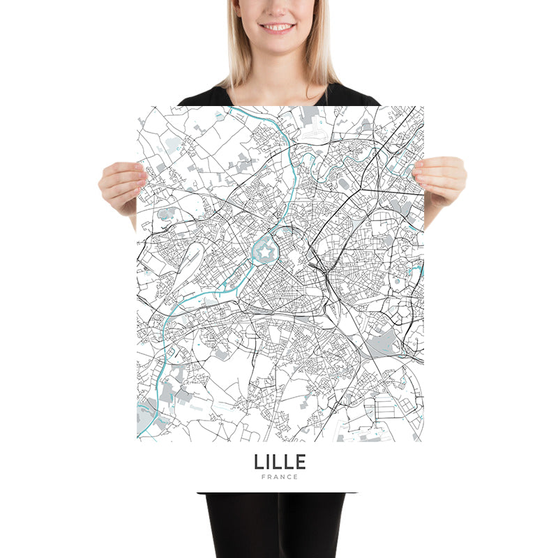 Plan de la ville moderne de Lille, France : Vieux-Lille, Palais des Beaux-Arts, Grand Place, A25, N356