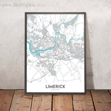 Moderne Stadtkarte von Limerick, Irland: König Johns Schloss, Thomond Park, Universität von Limerick, N18, N21 