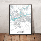 Mapa moderno de la ciudad de Limerick, Irlanda: Castillo del Rey Juan, Parque Thomond, Universidad de Limerick, N18, N21