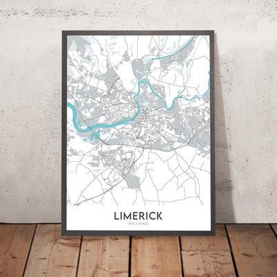 Moderne Stadtkarte von Limerick, Irland: König Johns Schloss, Thomond Park, Universität von Limerick, N18, N21 