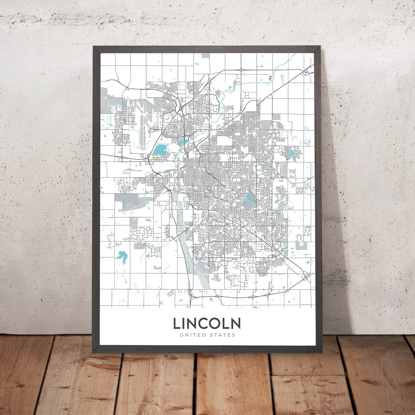 Plan de la ville moderne de Lincoln, NE : Université du Nebraska, Sunken Gardens, Haymarket Park, Interstate 80, Interstate 180
