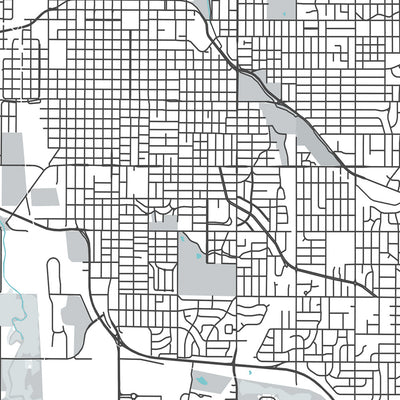 Plan de la ville moderne de Lincoln, NE : Université du Nebraska, Sunken Gardens, Haymarket Park, Interstate 80, Interstate 180
