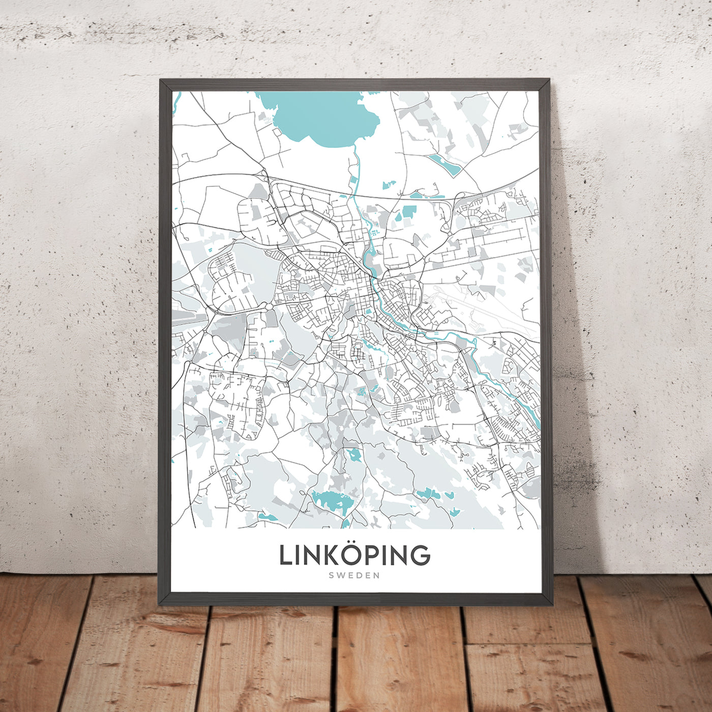 Mapa moderno de la ciudad de Linköping, Suecia: Catedral, Castillo, Universidad, E4, Stångebro