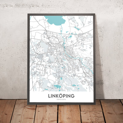 Mapa moderno de la ciudad de Linköping, Suecia: Catedral, Castillo, Universidad, E4, Stångebro