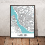Mappa della città moderna di Liverpool, Regno Unito: Centro città, St George's Hall, Tate Liverpool, Anfield, M62 