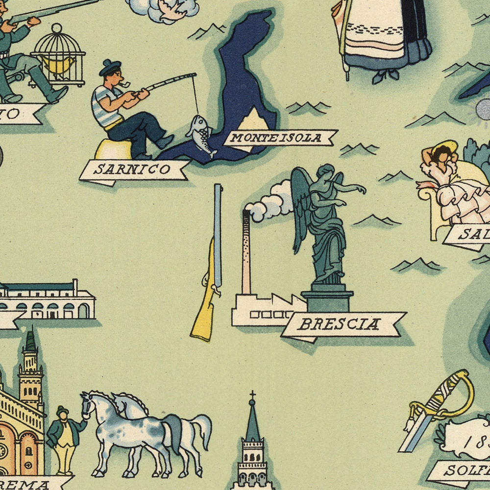 Mapa antiguo de Lombardía de De Agostini, 1938: Milán, Bérgamo, Brescia, Lago Como, Parque Nacional Stelvio