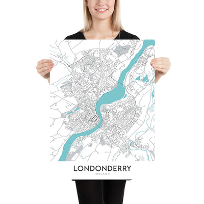 Modern City Map of Londonderry, NI: Bogside, Brandywell, Craigavon Bridge, Foyle Bridge, Guildhall