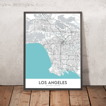 Mappa moderna della città di Los Angeles, CA: Centro, Hollywood, Beverly Hills, Santa Monica, Venice 