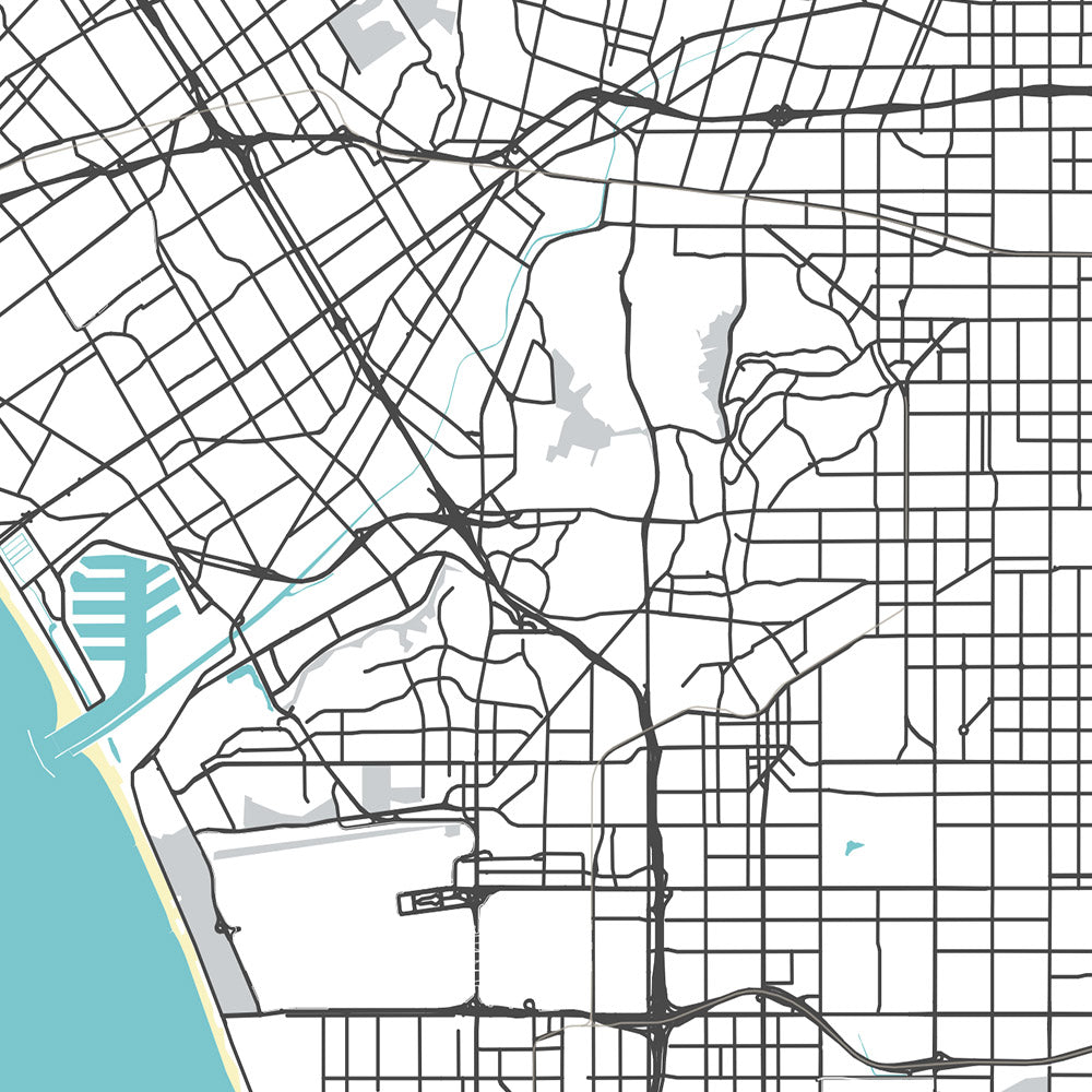 Modern City Map of Los Angeles, CA: Downtown, Hollywood, Beverly Hills, Santa Monica, Venice