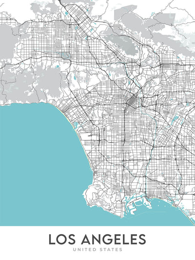 Modern City Map of Los Angeles, CA: Downtown, Hollywood, Beverly Hills, Santa Monica, Venice