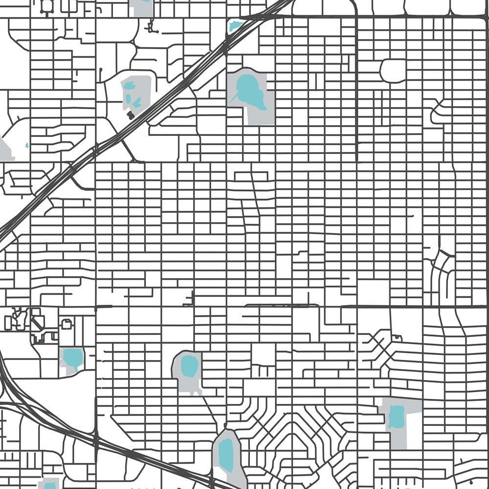 Moderne Stadtkarte von Lubbock, TX: Texas Tech University, Jones AT&T Stadium, Canyon Lakes, US-84, US-87 