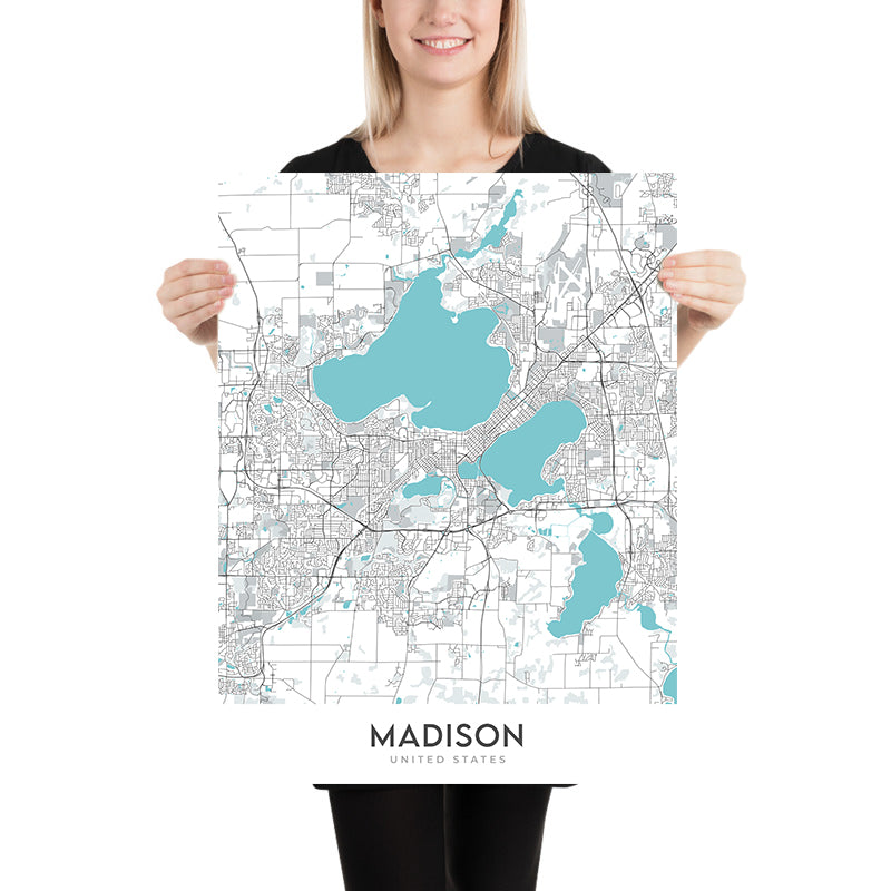 Modern City Map of Madison, WI: UW-Madison, Capitol, State St, Olbrich Park, Henry Vilas Zoo