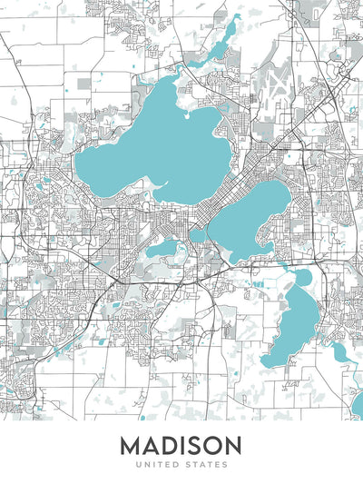 Modern City Map of Madison, WI: UW-Madison, Capitol, State St, Olbrich Park, Henry Vilas Zoo