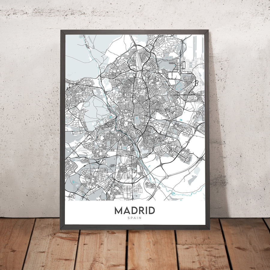 Mapa moderno de la ciudad de Madrid, España: Palacio Real, Prado, Retiro, Gran Vía, Casa de Campo