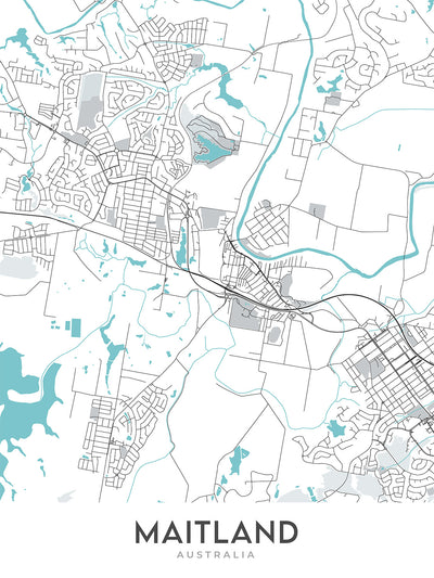Modern City Map of Maitland, NSW: Maitland Gaol, Maitland Museum, Maitland Town Hall, New England Hwy, Pacific Hwy