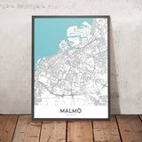 Plan de la ville moderne de Malmö, Suède : Västra Innerstaden, Östra Innerstaden, Möllevången, Gamla Staden, E20