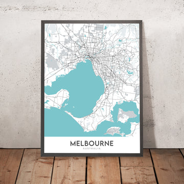 Mappa della città moderna di Melbourne, Australia: MCG, NGV, Mercato di Queen Victoria, Mercato di South Melbourne, Mercato di Prahran 
