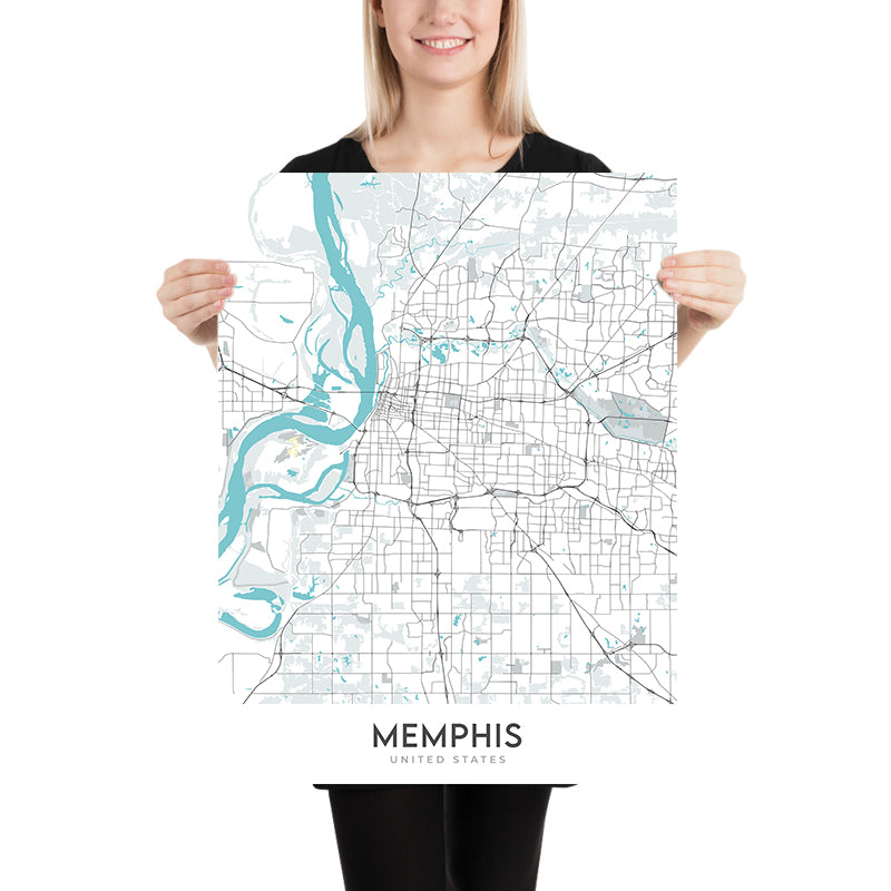 Modern City Map of Memphis, TN: Downtown, Graceland, FedEx Forum, I-40, I-240