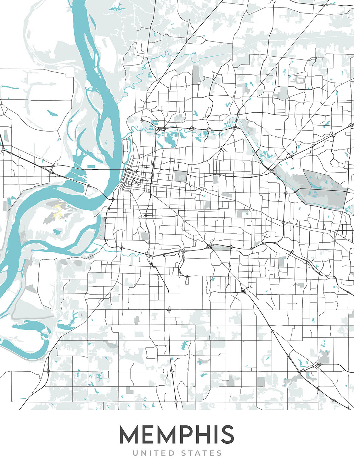 Modern City Map of Memphis, TN: Downtown, Graceland, FedEx Forum, I-40, I-240