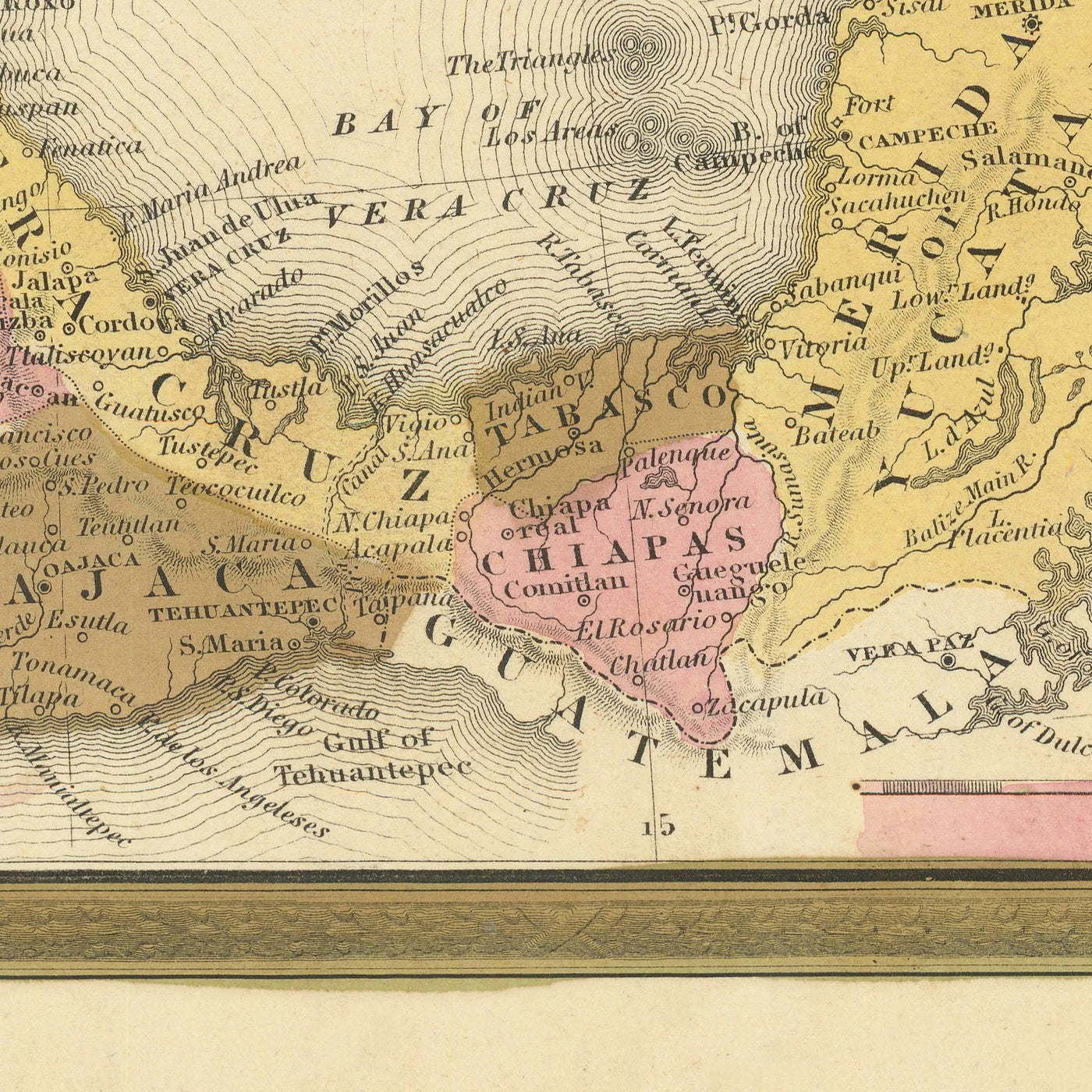 Mapa antiguo de México, Guatemala, Texas, California por H.S. Tanner, 1839: Ciudad de México, Puebla, Los Ángeles, San Francisco, Austin, Houston
