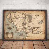 Map of Middle-earth: Frodo & Bilbo's Routes from The Lord of the Rings and The Hobbit