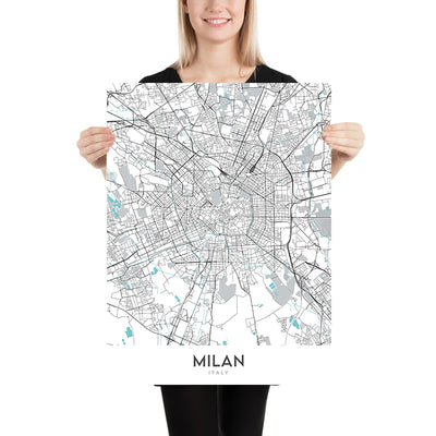 Mapa moderno de la ciudad de Milán, Italia: Duomo, Galleria, Castello, Navigli, Brera