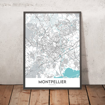 Mapa moderno de la ciudad de Montpellier, Francia: Antígona, Bellas Artes, Cathédrale Saint-Pierre, Opéra Comédie, Place de la Comédie