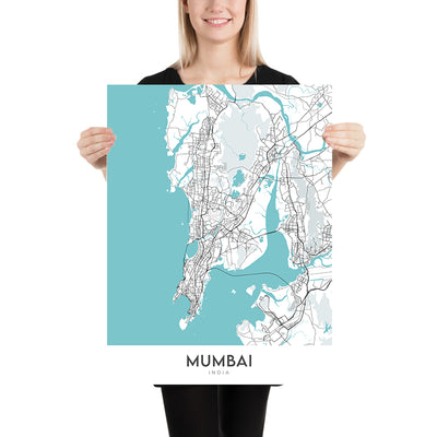 Modern City Map of Mumbai, India: Colaba, Marine Drive, Bandra-Worli Sea Link, Juhu Beach, Powai Lake