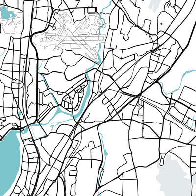 Modern City Map of Mumbai, India: Colaba, Marine Drive, Bandra-Worli Sea Link, Juhu Beach, Powai Lake