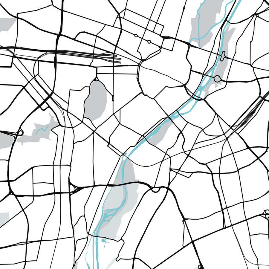 Plan de la ville moderne de Munich, Allemagne : Altstadt, Marienplatz, Englischer Garten, Allianz Arena, rivière Isar