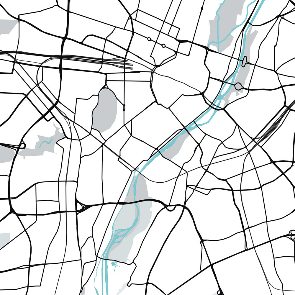 Plan de la ville moderne de Munich, Allemagne : Altstadt, Marienplatz, Englischer Garten, Allianz Arena, rivière Isar