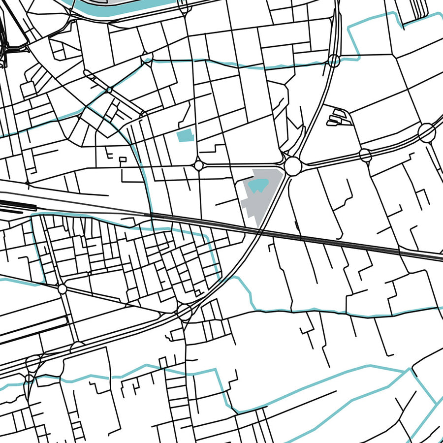 Plan de la ville moderne de Murcie, Espagne : cathédrale, casino, théâtre, place, rues