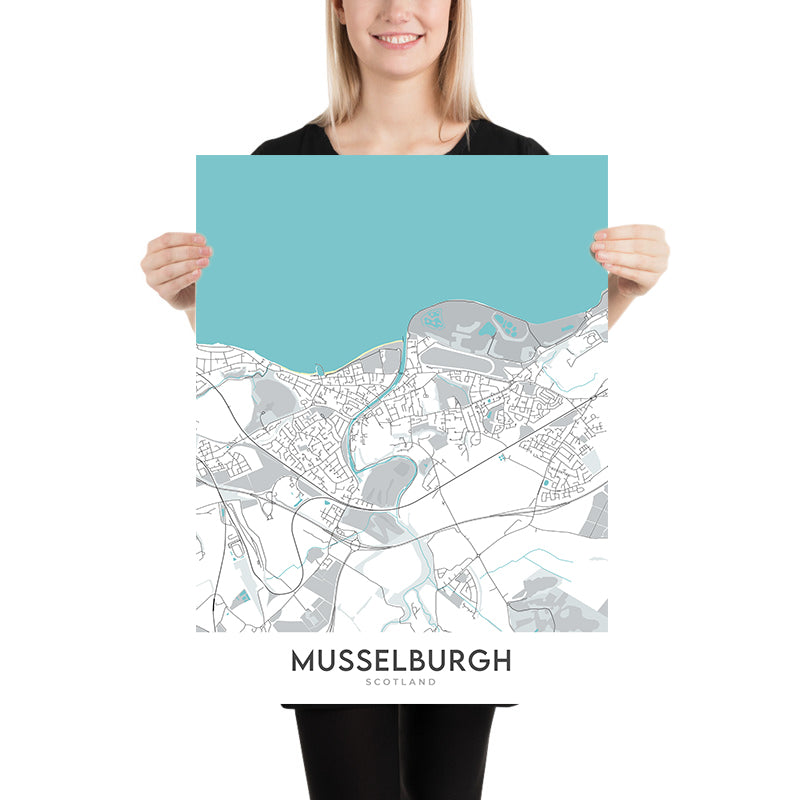 Modern Town Map of Musselburgh, Scotland: Fisherrow Harbour, River Esk, Racecourse, Pinkie, A199
