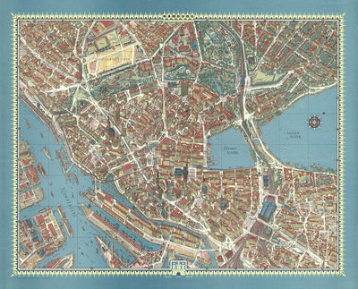 Mapa antiguo de Hamburgo en 1964 por Hermann Bollman - Binnenalster, Alster Lakes, Heiligengeistfeld, Planten un Blomen, Central Station