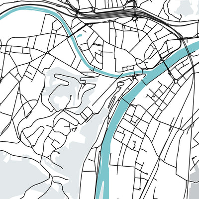 Plan de la ville moderne de Namur, Belgique : Citadelle, Cathédrale, Saint Aubain, Saint Loup, Saint Jean-Baptiste