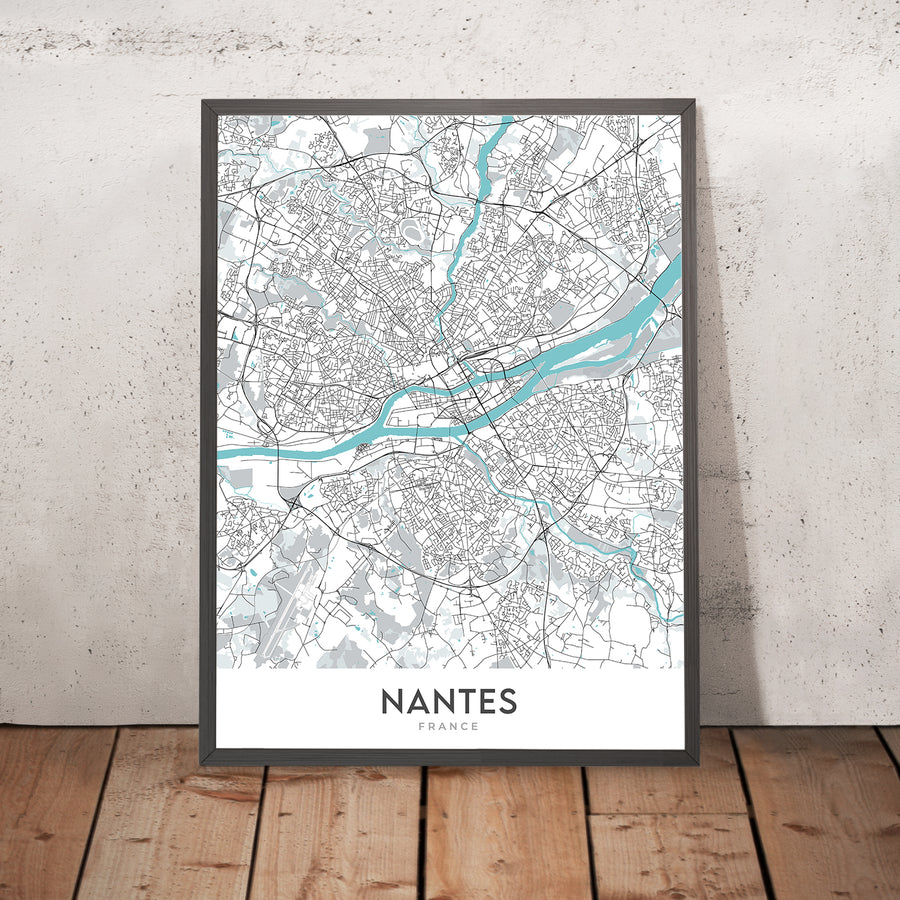 Plan de la ville moderne de Nantes, France : Centre-ville, Château, Cathédrale, Île de Nantes, Machines