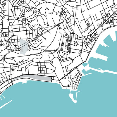 Mapa moderno de la ciudad de Nápoles, Italia: Chiaia, Castel Nuovo, Galleria Umberto I, Posillipo, Teatro San Carlo