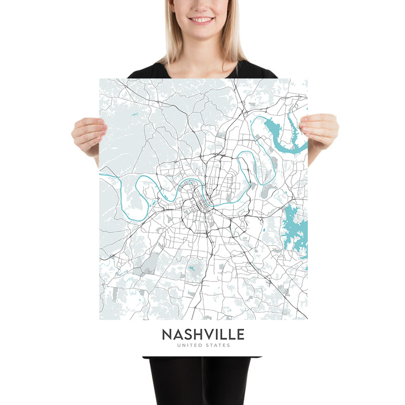 Modern City Map of Nashville, TN: Downtown, Music City Center, Vanderbilt, Germantown, Shelby Park
